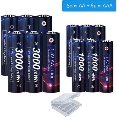 AJNWNM 1.5V AA Rechargeable Battery 3000mWh +1.5V AAA Rechargeable Battery 100mWh 1.5v Lithium Battery AA AAA Batteries AAA 1.5V