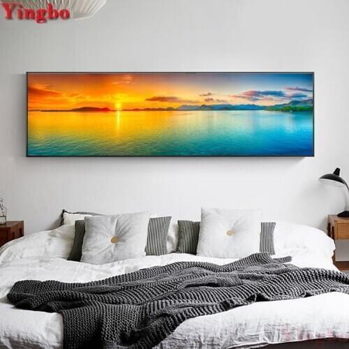 DIY Diamond Painting Full Square Sunset seascape Diamond Mosaic Needlework Rhinestone Diamond Embroidery Long Banner Wall Art
