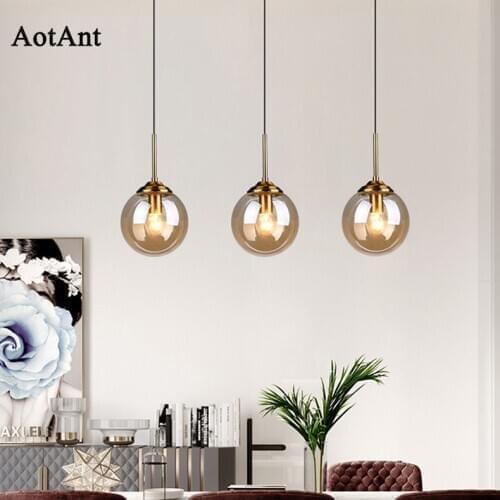 AotAnt pendant lighting fixtures simple modern luxury creative glass three end bar aisle bedroom bedside Scandinavian lamp