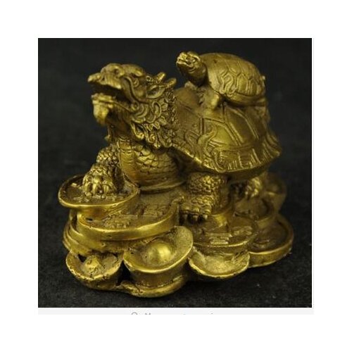 ART BRONZE DECORATION CRAFTS BRASS CHINESE CHINAS RARE HAND CARVED STATUES OF FORTUNE DRAGON TURTLE BRASS