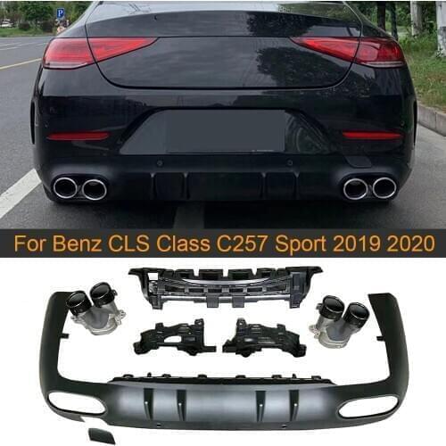 Car Rear Bumper Diffuser For Mercedes-Benz CLS Class C257 Sport 2019 2020 Not CLS53 AMG PP Black Rear Diffuser with Exhaust Tips