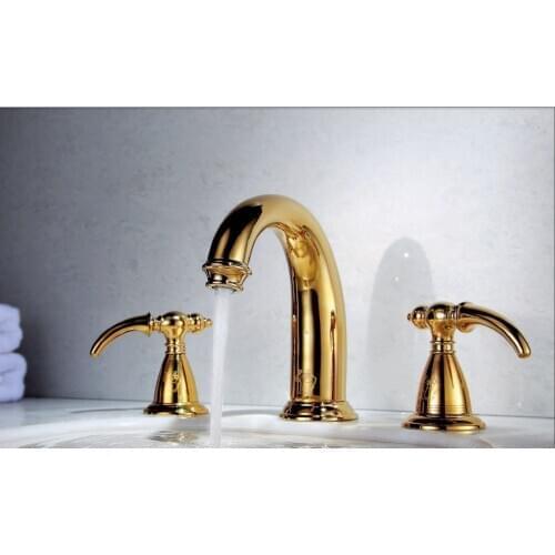 Free ship GOLD 8" Widespread Ceramic Valve Three Holes lavatory Bathroom Sink classic Faucet Mixer tap luxury