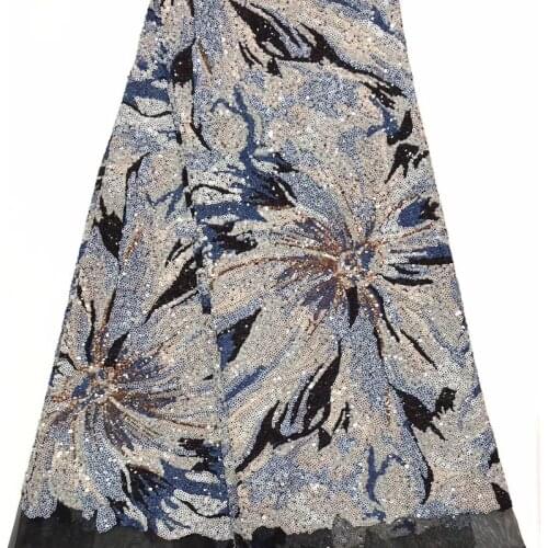 GLace 1Y/Lot High Quality African Sequins sewing Fabric for Wedding Dress Organza French Mesh TX1488