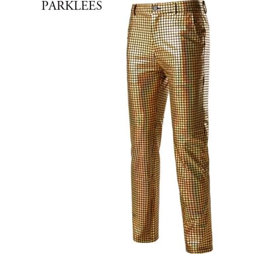 Sequin Trouser Men Hipster Shiny Plaid Metallic 70s Disco Men Pants Halloween Christmas Men Nightclub Stage Mens Cosplay Costume