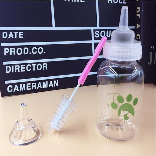 3pcs/set)Safe Pet Feeding Bottle 120ML Cat Puppy Dog Baby Animal Milk Nursing Bottle&Spare Nipple Brush Doggy Watering Supplies