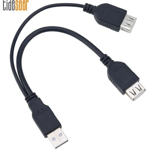 Black USB 2.0 A Male Plug to 2 Dual USB A Female Jack Adapter Cable for PC Laptop 500pcs