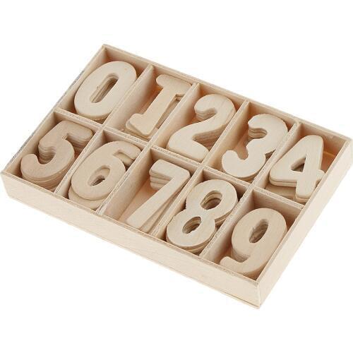 60Pcs Natural Color Wooden Numbers - Craft Numbers with Storage Tray, Children Learning Toy Party Home Decoration
