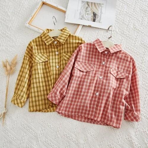 Kids Blouse Girl Shirts 2021 New Fashion Girls' Long-sleeved Lapel Plaid Shirt Kids Fall Clothes Toddler Fall Clothes
