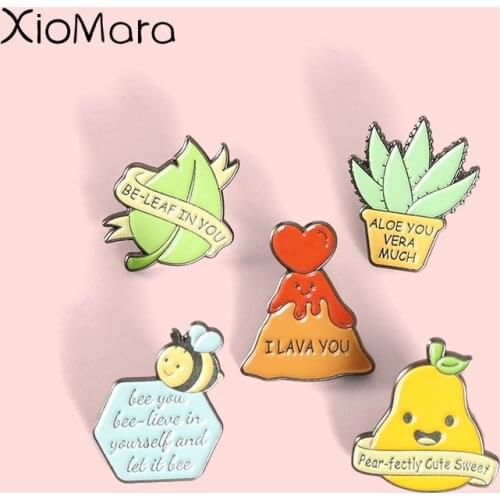 Walking Avocado Enamel Pins Badge Cute Bee Brooches For Women Backpacks Cartoon Fruit Potted Plants Lapel Pin Metal Jewelry Gift