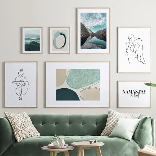 Green Lake Manor Line Art Angel Girl Wall Art Canvas Painting Abstract Nordic Posters And Prints Wall Pictures For Living Room