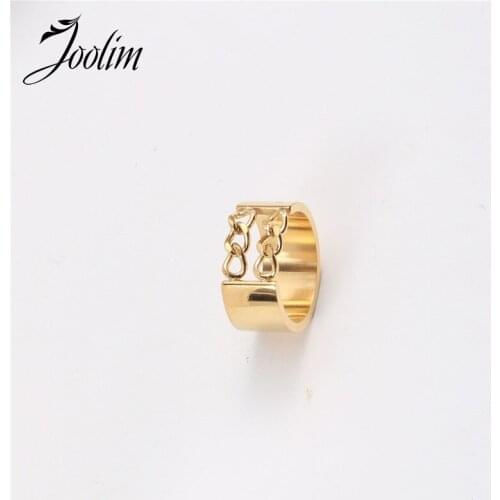 Joolim High End 18K Gold PVD Fashion Board Double Chain Rings for Women Stainless Steel Jewelry Wholesale