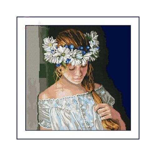 Dim_ 70-35322_ Girl with Daisy Cross Stitch Kit Package Greeting Needlework Counted Cross-Stitching Kits Counted Cross stich