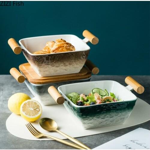 Japanese-style Creativity Ceramics Square Fruit Salad Bowl Home Decoration Tableware Fruit Plate/snack Plate Ramen Soup Bowl