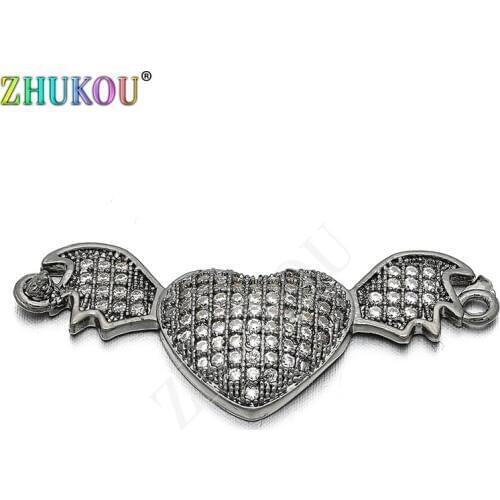 14*33mm Brass Cubic Zirconia Wing Connectors for DIY Jewelry Findings Accessories, Hole: 1.3mm, Model: VS48