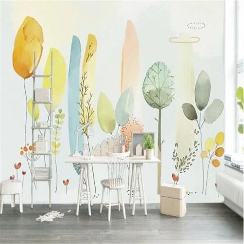 Milofi custom large mural wallpaper Nordic simple hand-painted cartoon trees childrens room background wall