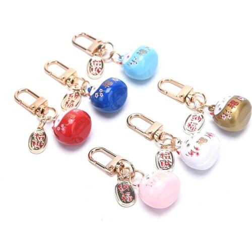 Japanese Cute Lucky Cat KeyChains Car Keys Bag Key Chains Decor Water Sound Bell Pendent Charm for Airpods for Samsung Buds Live
