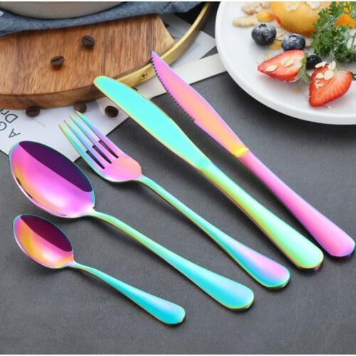 24/30 PCS Multi-Colors Rainbow Cutlery Set Dinnerware Set Cutlery Kit Fork Knife Stainless Steel Silverware Home Tableware Set