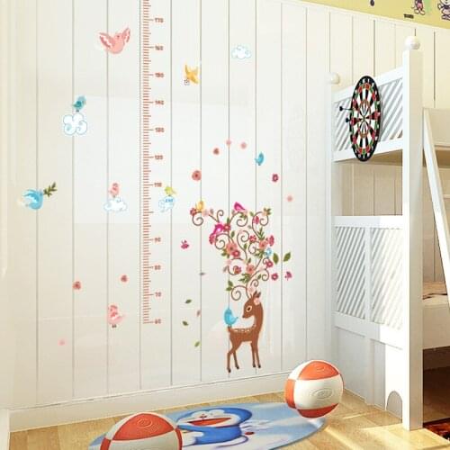 Cartoon animals colorful butterfly deer height ruler measurement wall sticker for kids room growth table nursery decor art mural