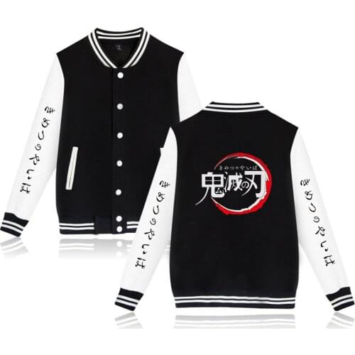 Demon Slayer Mens New Print Fashion Round Neck Baseball Jacket Demon Slayer Mens Fashion Baseball Jacket Trend