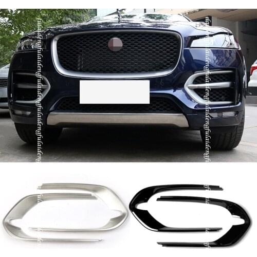 2pcs For Jaguar F-PACE 2016-2020 Sports style Front bumper grille fog light trim cover Glossy black Car accessories