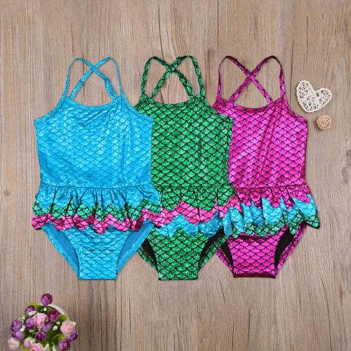 2021 New Kids Baby Girls Mermaid Fish Scale One-piece Swimsuit Stylish Bathing Suit for Children Girls Swimwear Sportswear