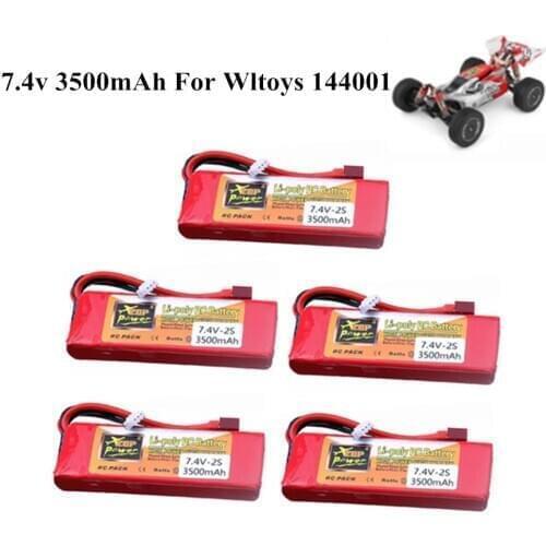 Original 144001 2s 7.4 V 3500mAh Lipo battery T Plug for Wltoys 1/14 144001 RC car boat Spare Parts 7.4v battery 1-5PCS