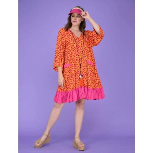 Mini Flowers Pattern Pleated Skirt Tassel Collar Cotton Fabric Short Viscose Pocketed Dress 2021 New Fashion Women Holiday Wear