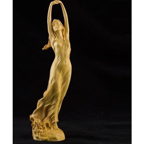 Boxwood Carving Beauty Decoration Character Statue Artwork Beauty Modern Chinese Home Living Room Decoration Gift