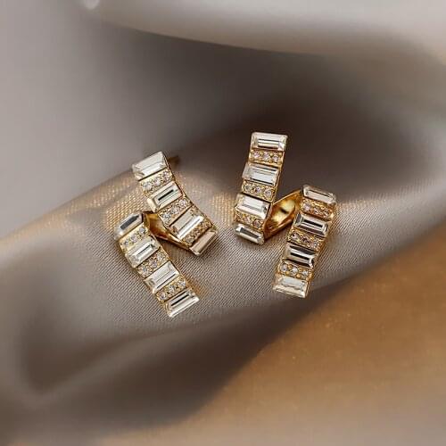 Luxury Female White Zircon Small Earring Classic Gold Color Stud Earrings Cute Square Crystal Stone Wedding Earrings For Women
