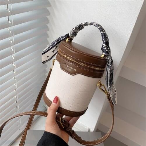 Two Tones Stone Pattern Mini Cylinder Bags With Short Handle Scarf Design Luxury Brand High Quality Shoulder Crossbody Bags 2021