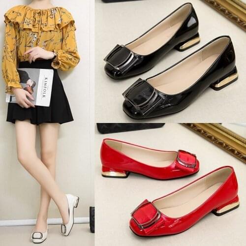Spring Autumn Women Boat Shoes Shoes Patent Leather Dress Shoes Square Toe Slip on Shallow Shoes Female Low Heels Pumps 8226L
