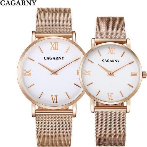 CAGARNY High Quality Ultra-thin Watch Men Women Stainless Steel Mesh Band Rose Gold Watches Lovers Fashion Couples Wristwatch
