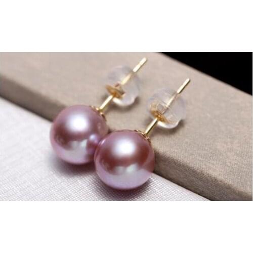 Charming pair of 10-11mm AAA round lavender pearl stud earring >>> women girls jewelry Free shipping