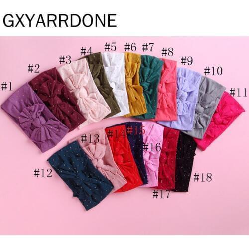 10pcs 2019 Golden Dot Nylon Headbands Knot Hair Bowknot Headband Newborn Wide Nylon Headband Girls Hair Accessories 18 Colors