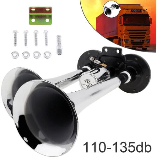 12V/24V 110-135dB Super Loud Dual Car Trumpet Train Powerful Durable Air Horn for Boat Train Car Vehicle No Compressor