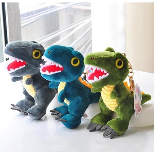 13CM Cute Dinosaur Plush Doll Toys Cartoon Tyrannosaurus Stuffed Toys For Children Key Ring Chain Bag Charms Pendant Kids Gift
