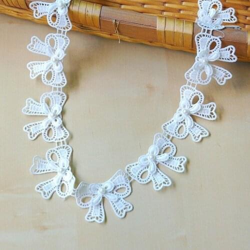2 Yards Bow-knot Beaded Lace Fabric White Ribbon Tape Lace Trim DIY Embroidered for Sewing Applique African Dress Wedding Decor