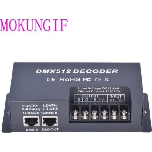 3pcs3CH dmx 512 led RGB dmx decoder controller,contant current 700ma each color decoder with metal case;DC12-24V input;700ma*3ch