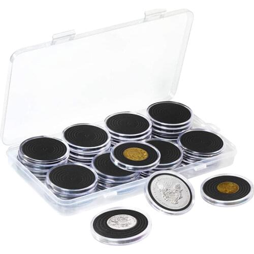 40Pcs 46mm Coin Holder Capsule Case with Gasket for Military Commemorative Coin Medal Storage Box Collection Supplies