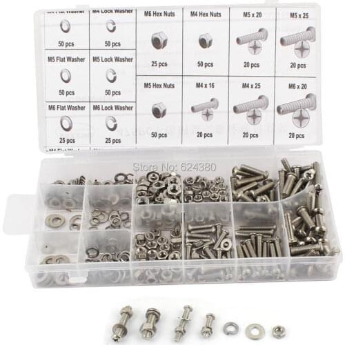 475 Pcs Stainless Steel Nut Washer Screw Bolts Assortment Kit