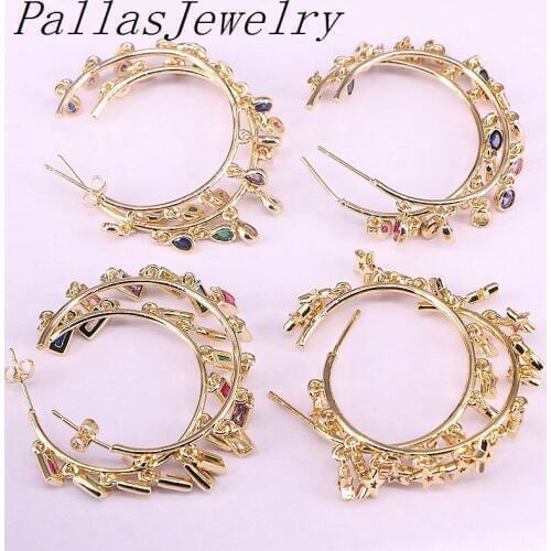 5Pairs Gold color rainbow zircon cz big circle earrings mix shape earrings gift for lady fashion jewelry earrings