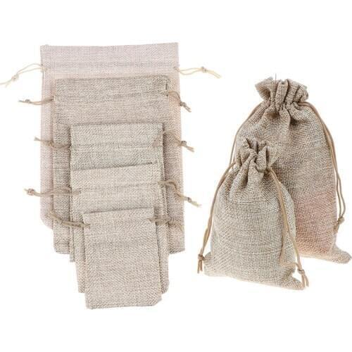 5Pcs Linen Jute Sacks Drawstring Gift Bags 5 size bag Organza Wine Bottle Cover Wrap Gift Pouch Home Storages Wedding Birthday