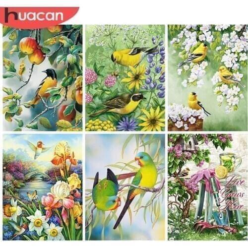 HUACAN Full Square 5d Diamond Painting Bird DIY Diamond Embroidery Cross Stitch Animal Mosaic Flower Home Decor