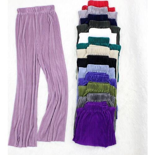 Summer Womens Pants Pleated Wide Leg Pants Loose Ankle Length Elastic Waist Casual Long Streetwear Trousers Pantalon Femme
