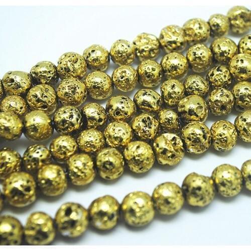 48pcs golden lava stone beads volcano beads round ball size 8mm silver color hot beads for making mens powderful bracelets