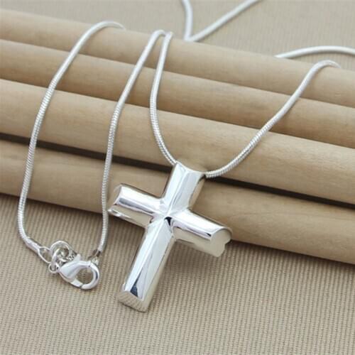 925 Sterling Silver Cross Necklace Fashion Jewelry Pendant 18 Inches Snake Chain Women Wedding Engagement Gifts
