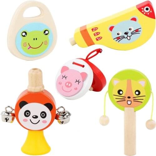 Baby Rattles Mobiles Wooden Toy for Toddlers Musical Set Maracas Whistle Clappers Rattle Carl Orff Percussion Infant Toy