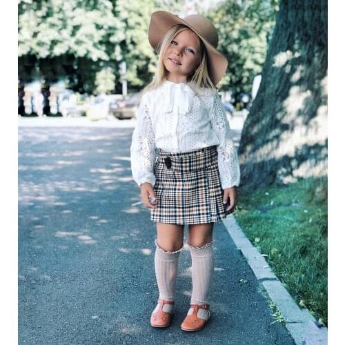 Toddler girl two pieces set long sleeve lace shirt plaid skirt suit sets clothes for kids girl