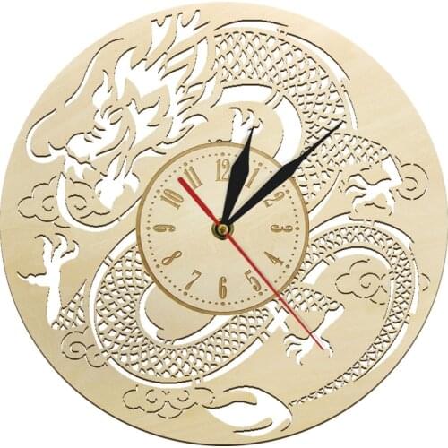 Dragon Rustic Art Wall Clock One of a Kind Laser Cut Wooden Clock Home Kitchen Living Room Wall Art Dragon Lover Chinese Clock