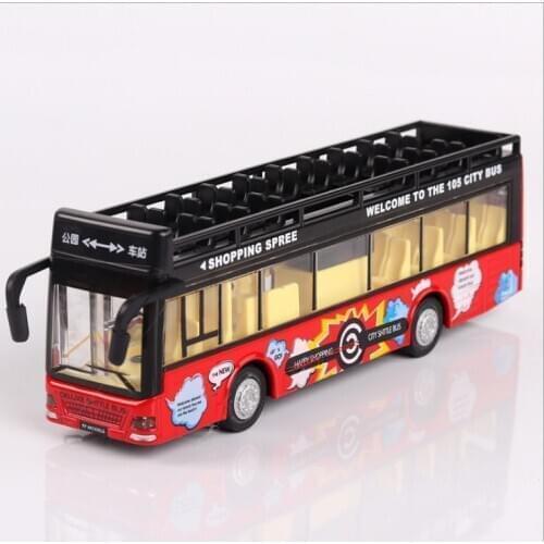 Double deck open-air bus model music light return force alloy toy car model childrens birthday gift